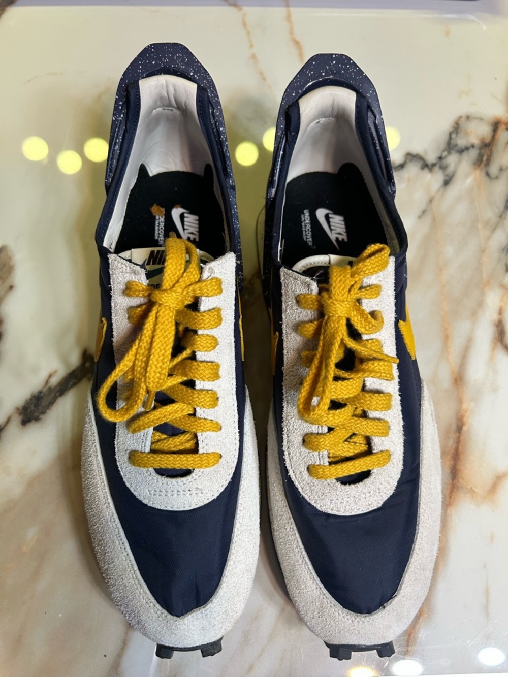 Nike Men’s Navy and Yellow Retro Runner Sneakers